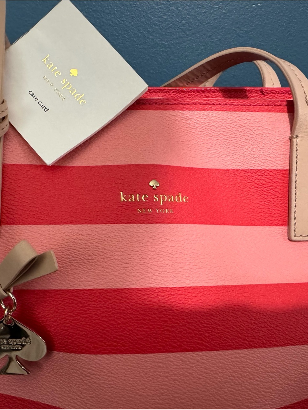 kate spade Pink and Red Striped Tote with Bow Charm - Picture 2 of 6